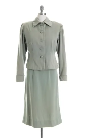 1940s Mint Wool Gabardine Skirt Suit | medium