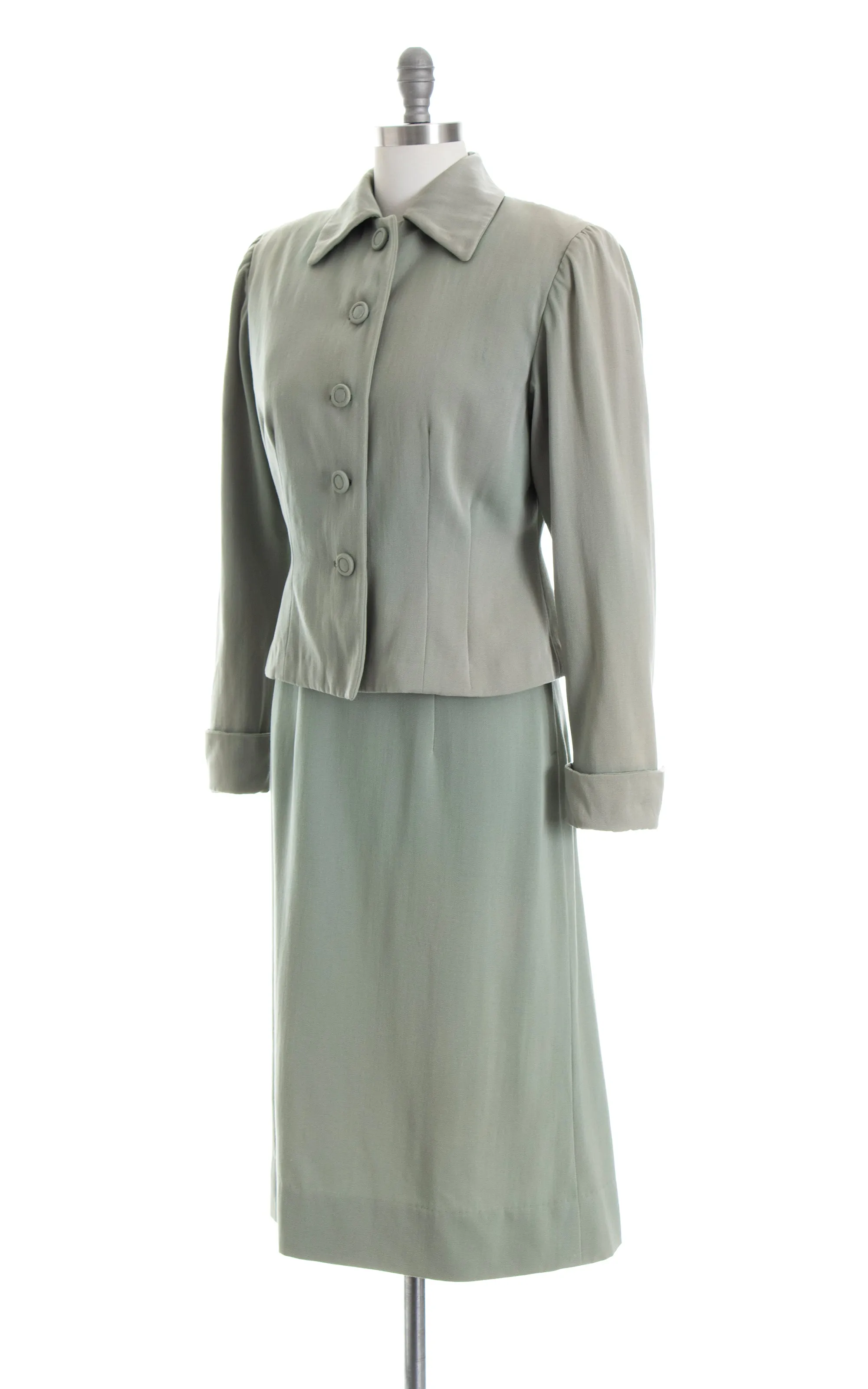 1940s Mint Wool Gabardine Skirt Suit | medium