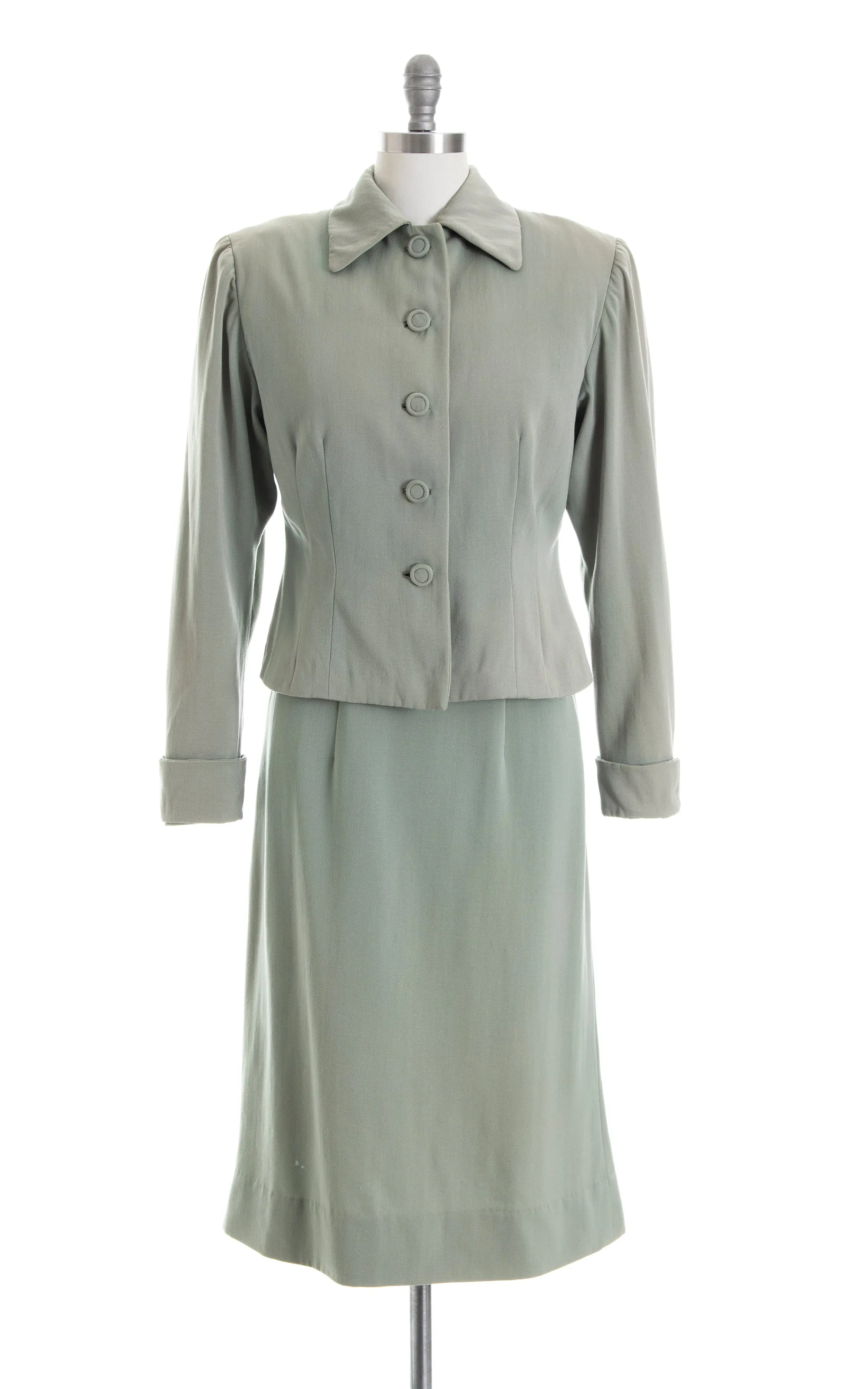 1940s Mint Wool Gabardine Skirt Suit | medium