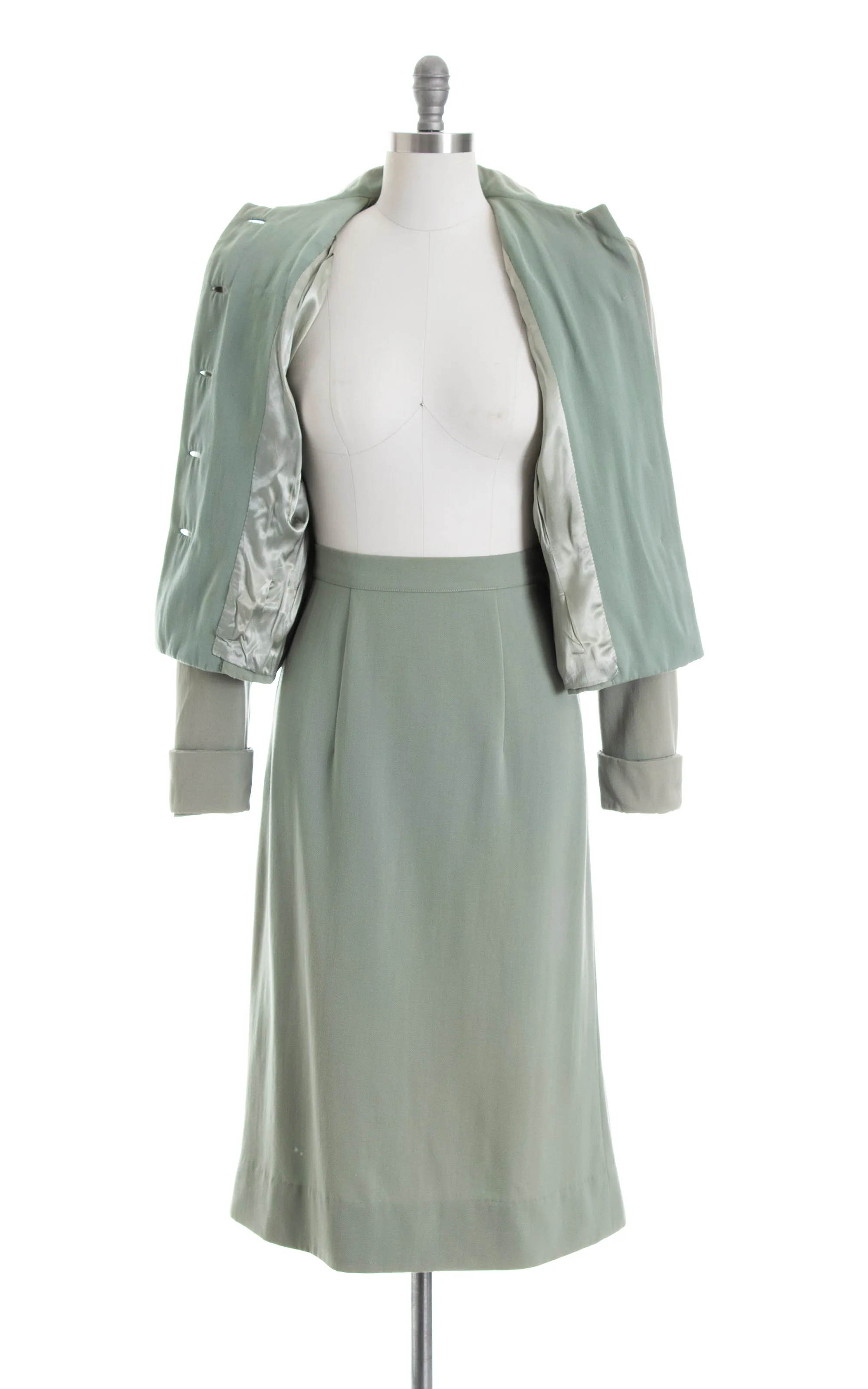 1940s Mint Wool Gabardine Skirt Suit | medium