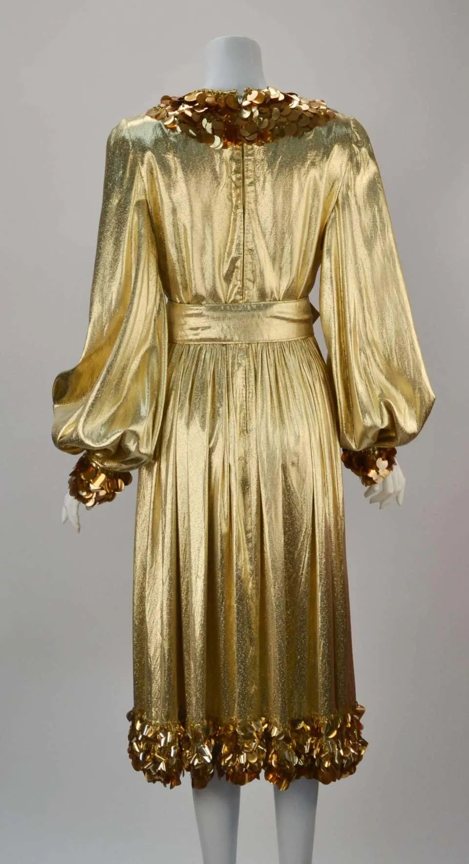 1960s Donald Brooks Gold Metallic Evening Dress with Sequin and Beaded Trim