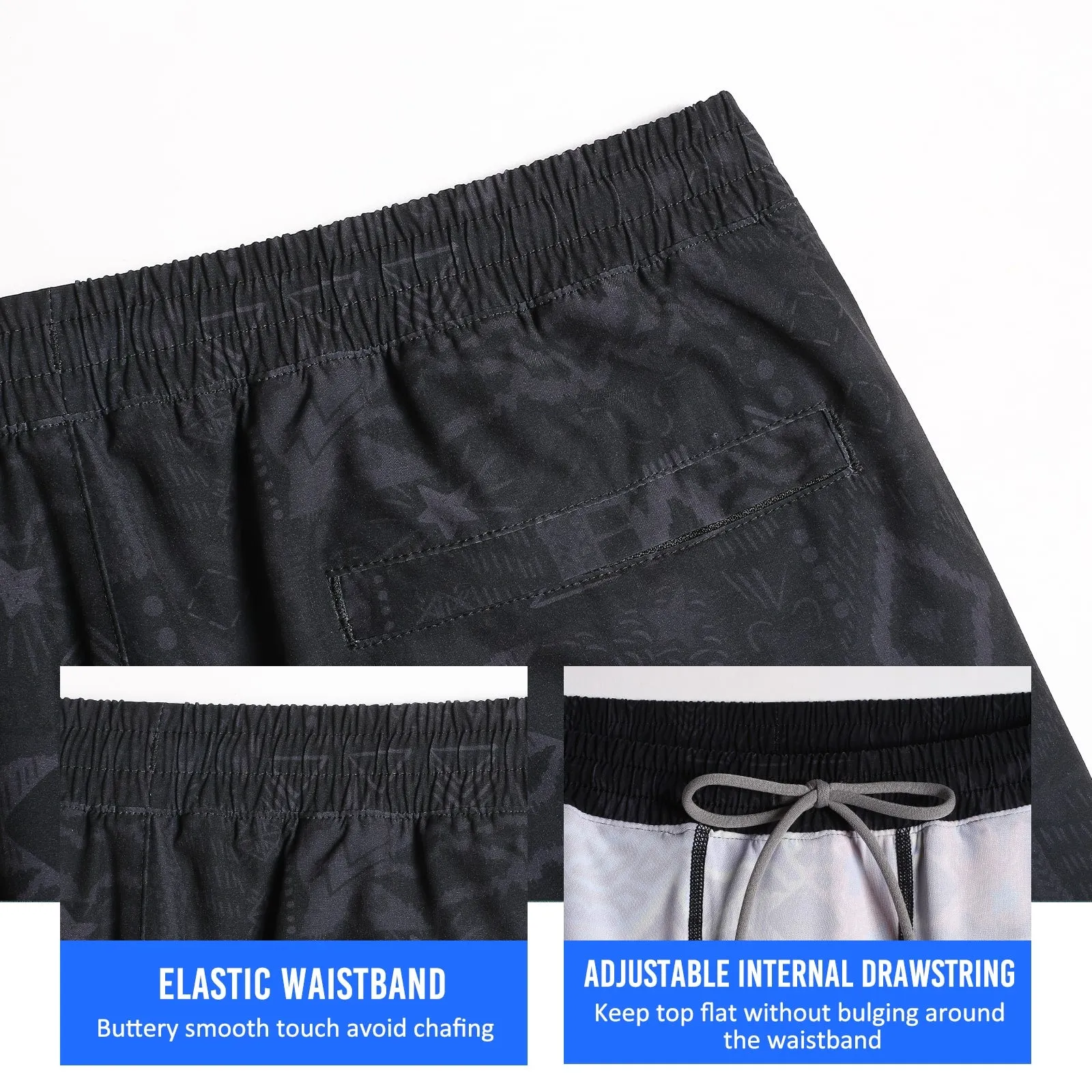 2 in 1 Stretch Long Lined Black Mayan Gym Shorts