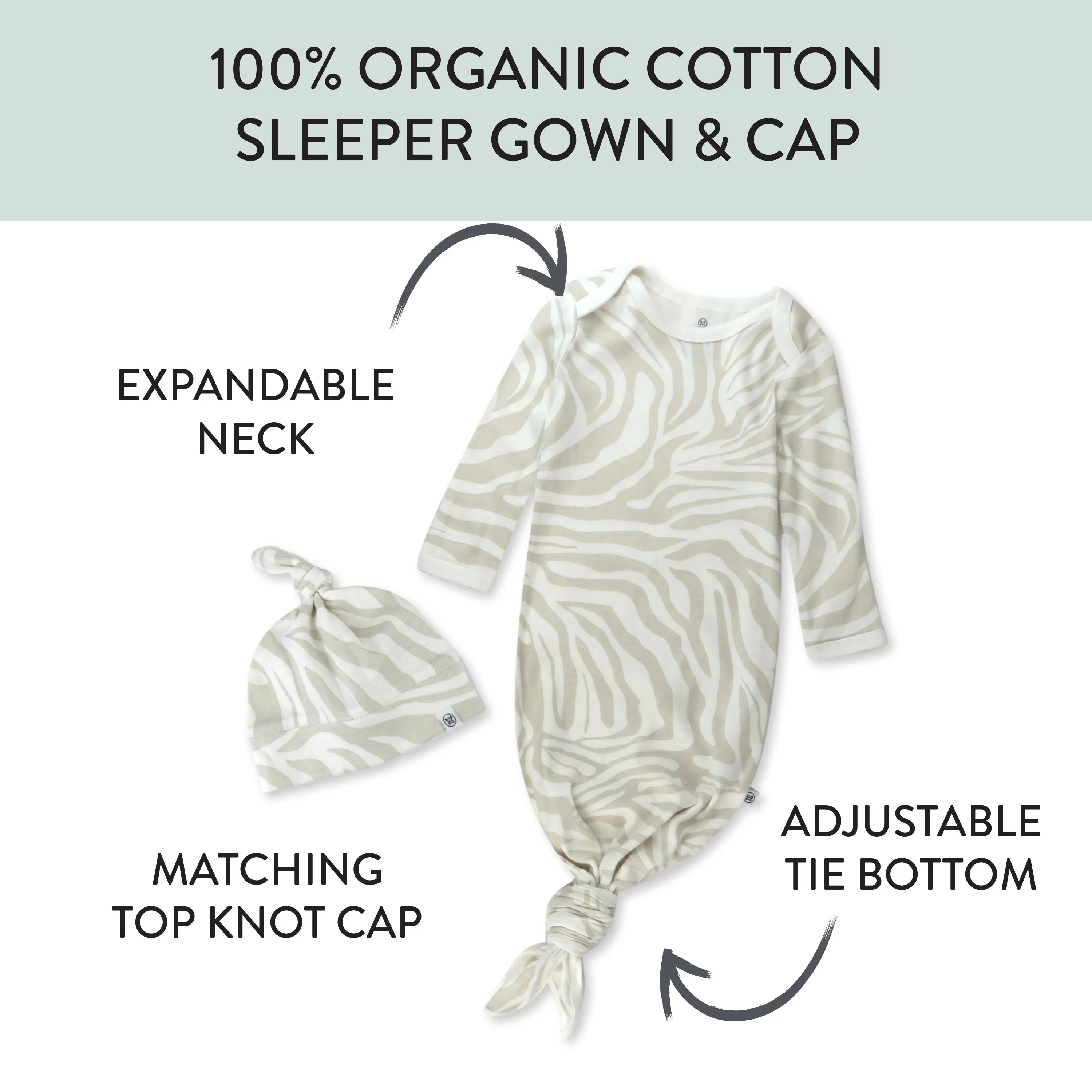 2-Piece Organic Cotton Knotted Sleeper Gown & Cap Set