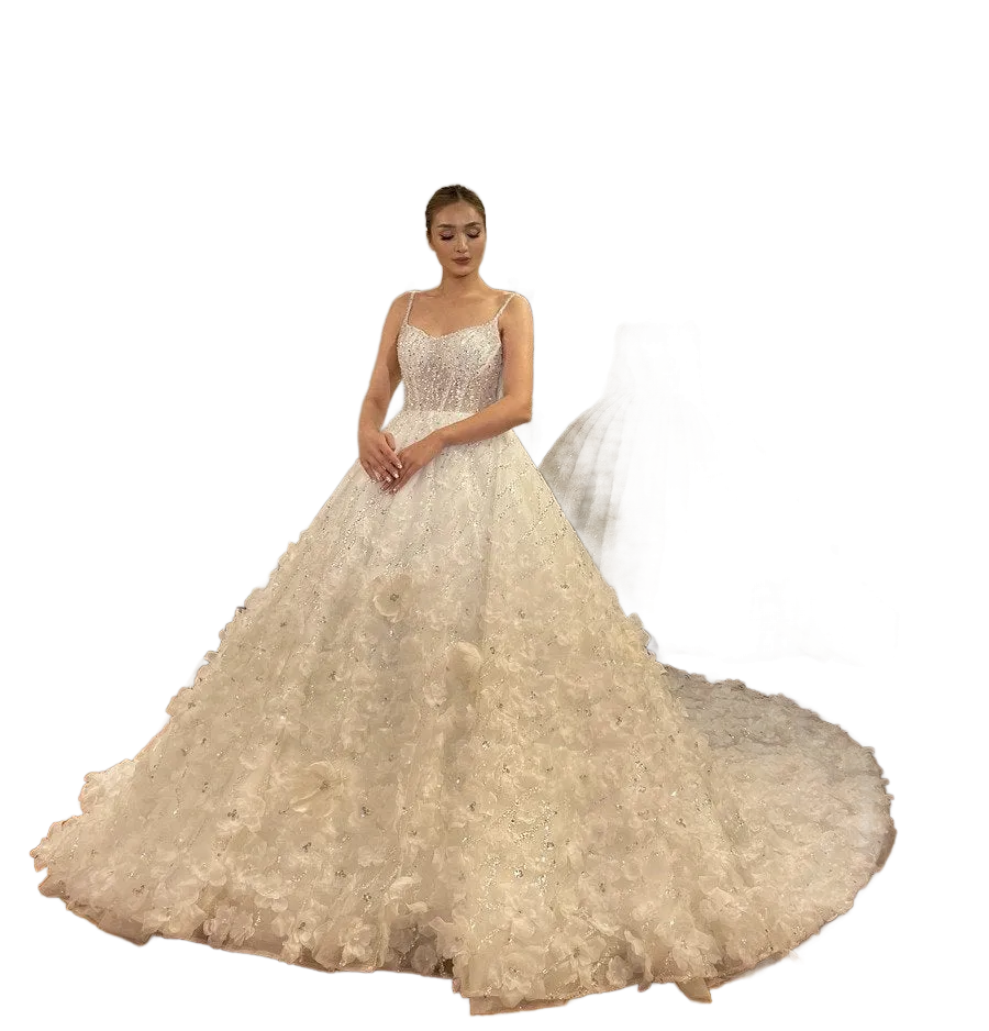 3D Flower wedding gown detachable bolero long sleeve wedding gown