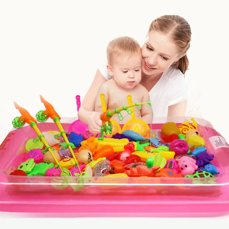 40pcs/lot With Inflatable pool Magnetic Fishing Toy Rod Net Set For Kids Child Model Play Fishing Games Outdoor Toys