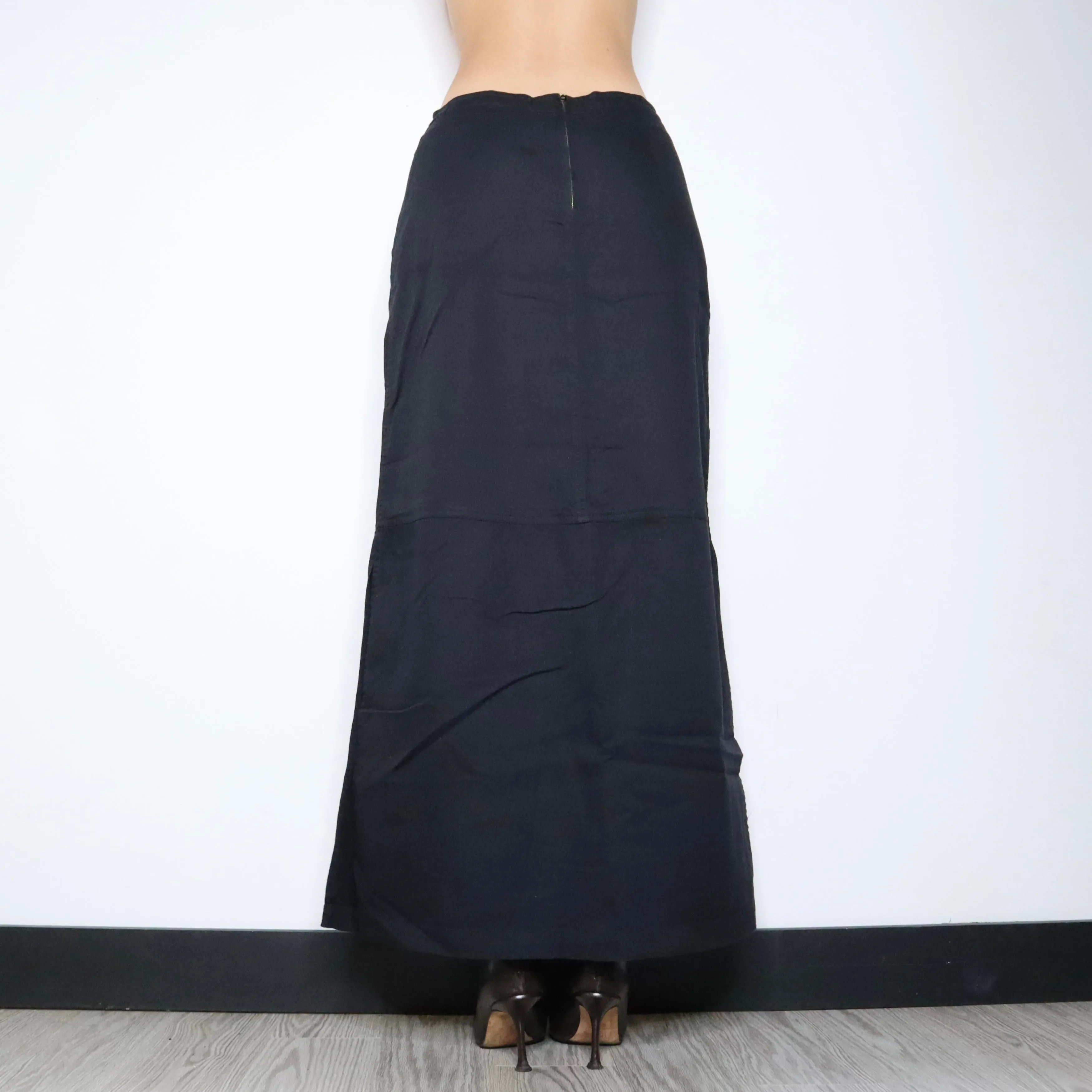 90s Black Cargo Maxi Skirt (S/M)