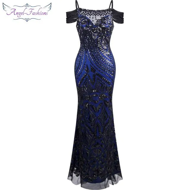 Angel-Fashions Vintage Gatsby Party Sequin Mermaid Long Evening Dress