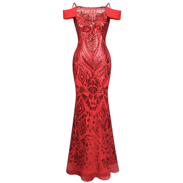 Angel-Fashions Vintage Gatsby Party Sequin Mermaid Long Evening Dress