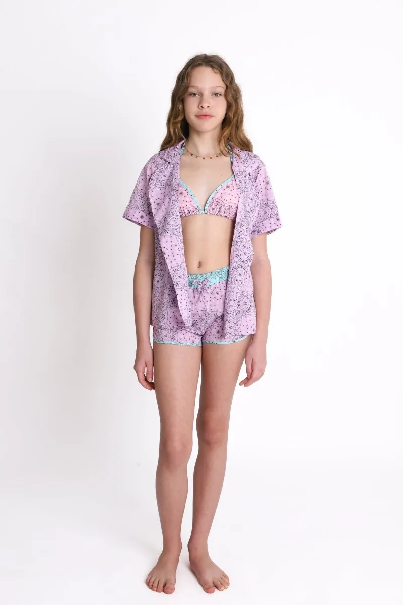 BANDANA BUTTON DOWN TOP AND SHORTS SET/ COVERUP