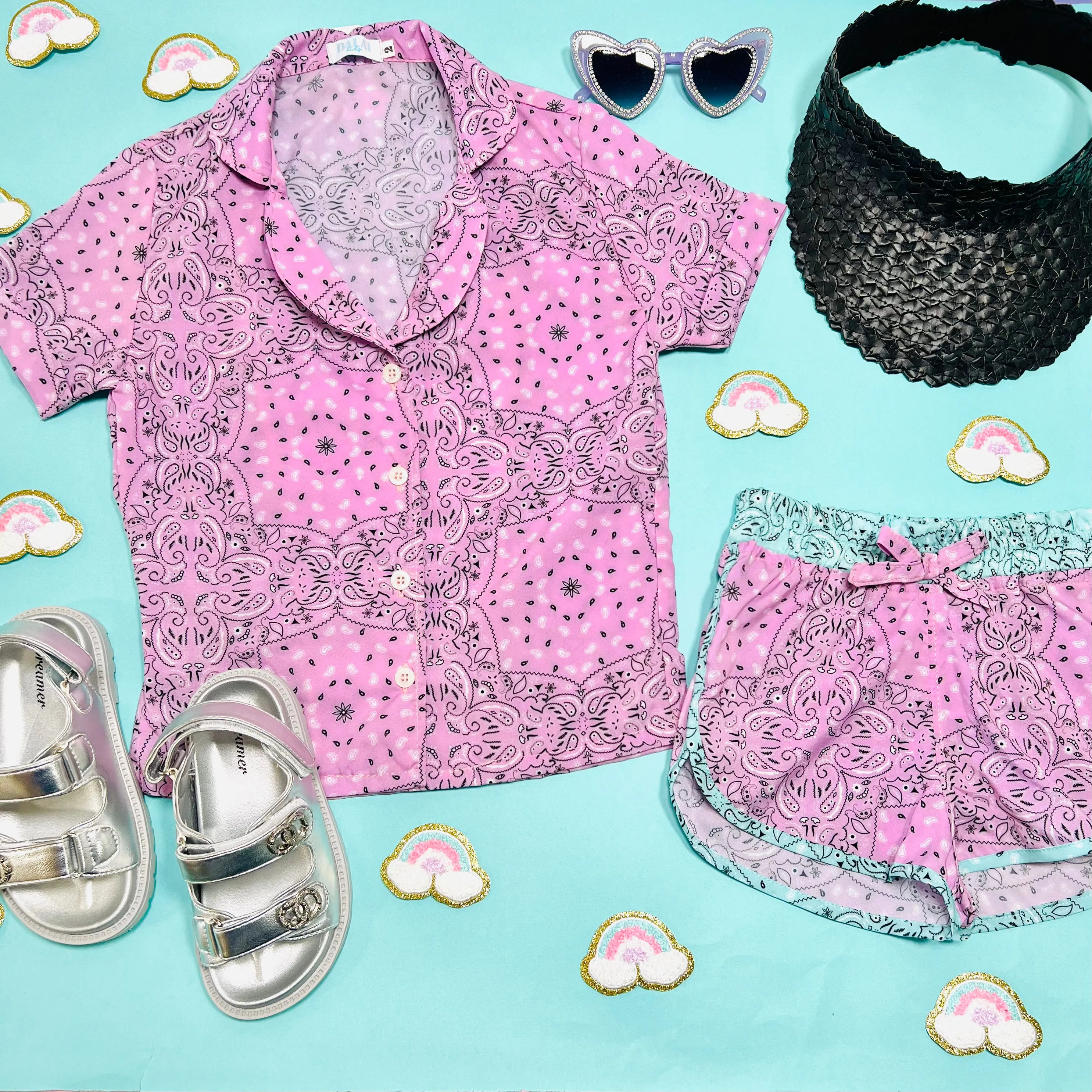 BANDANA BUTTON DOWN TOP AND SHORTS SET/ COVERUP