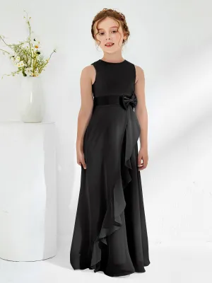 Bateau Neckline Ruffle Junior Bridesmaid Gowns Black