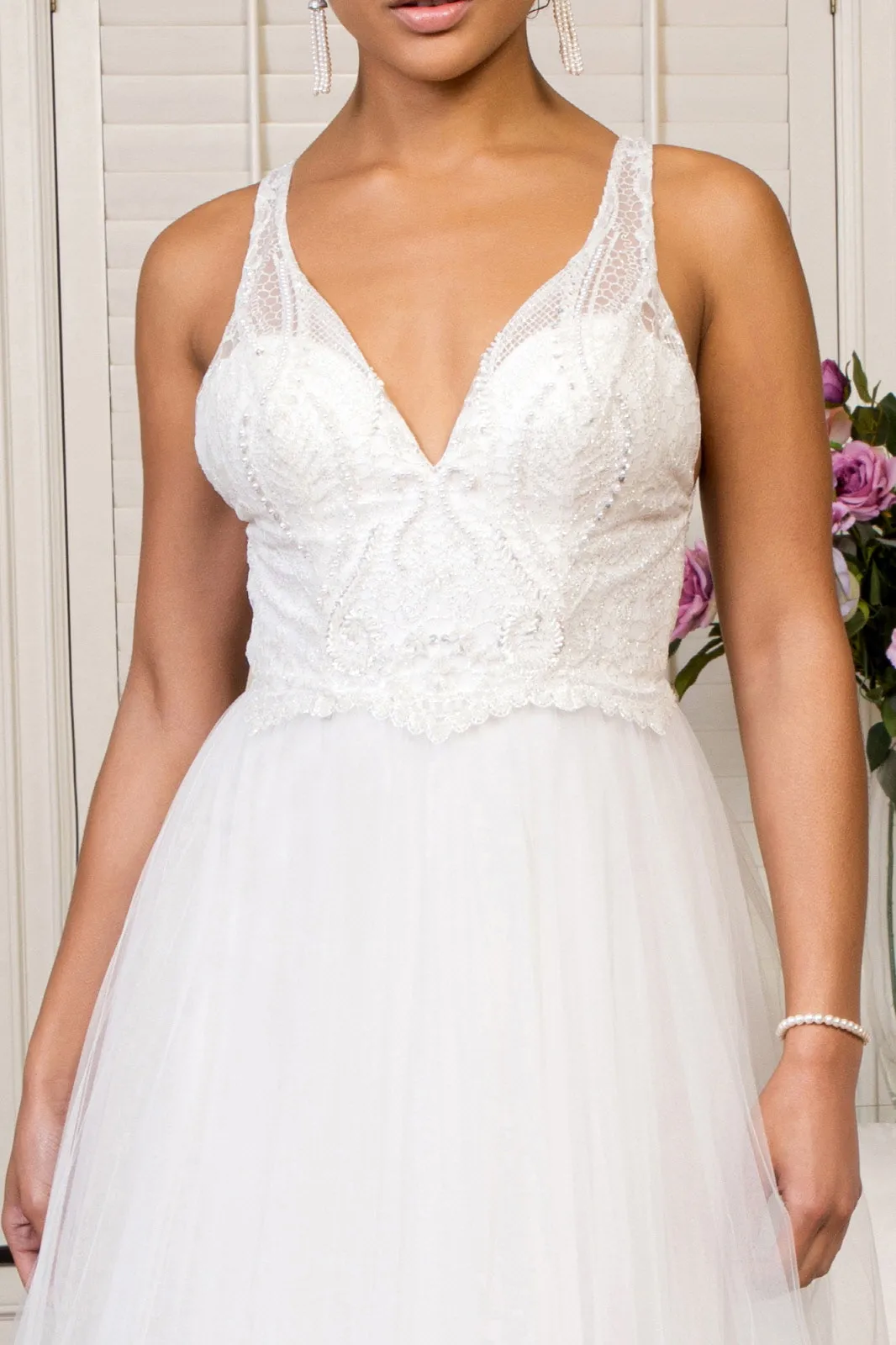 Beads Embellished Bodice Glitter Mesh Wedding Gown - Mask Not Included GLGL1901