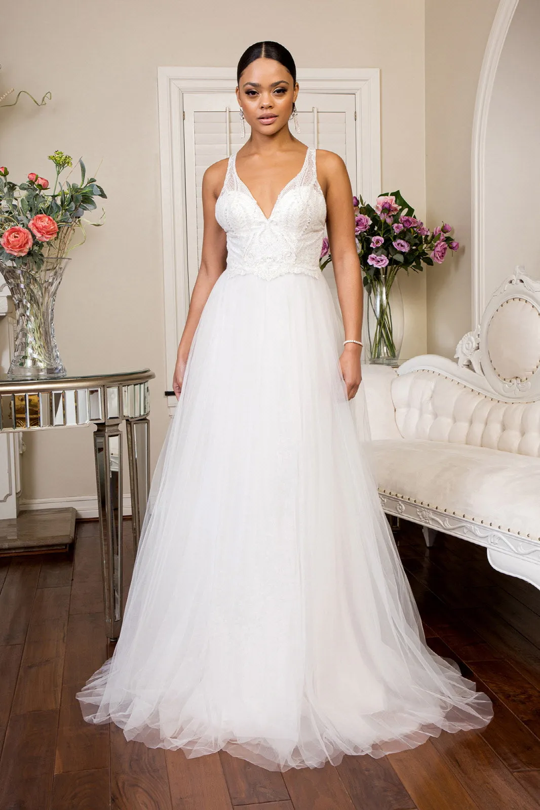Beads Embellished Bodice Glitter Mesh Wedding Gown - Mask Not Included GLGL1901
