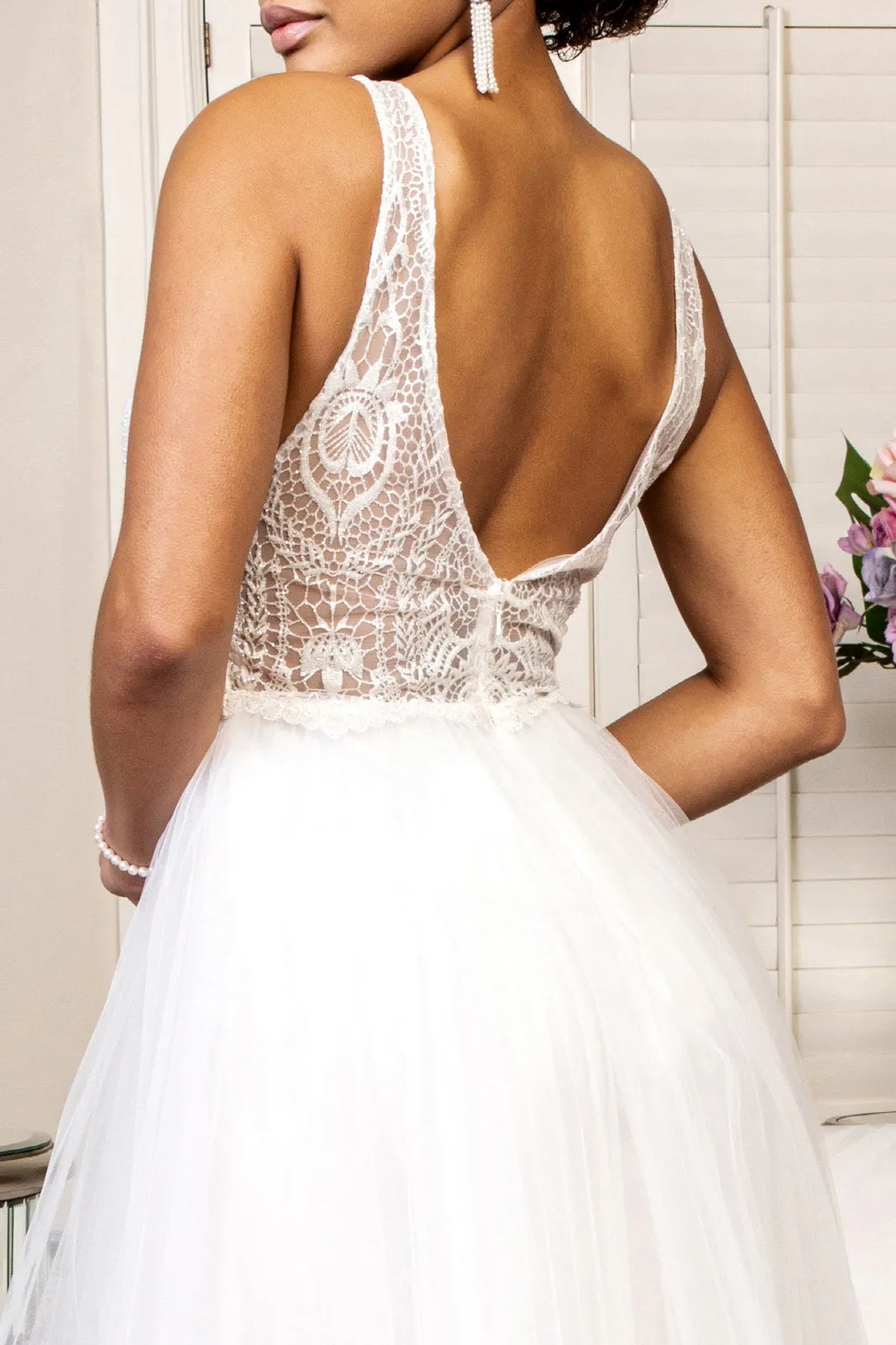 Beads Embellished Bodice Glitter Mesh Wedding Gown - Mask Not Included GLGL1901