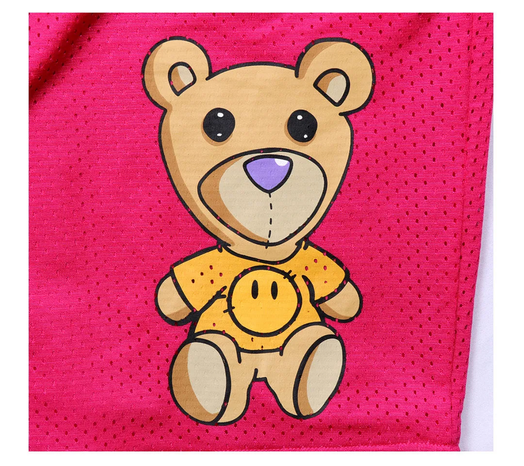 Bear Pattern Rose Mesh Shorts