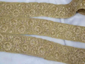 Beige Floral Zari Work Embroidered Border