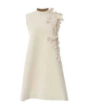 Beige Flower Embellished Short Sleeveless Dress