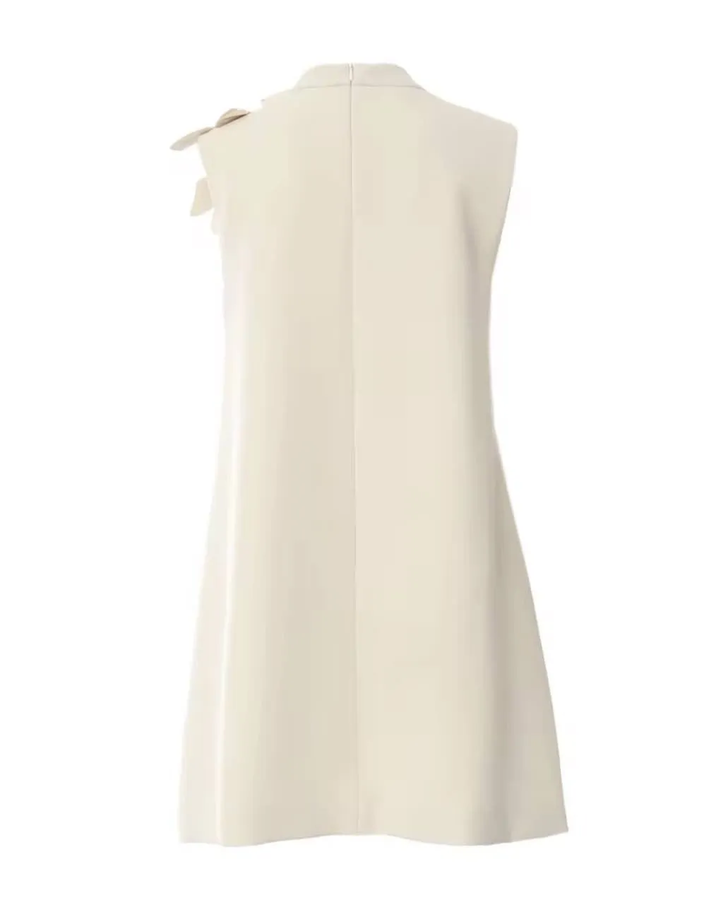 Beige Flower Embellished Short Sleeveless Dress
