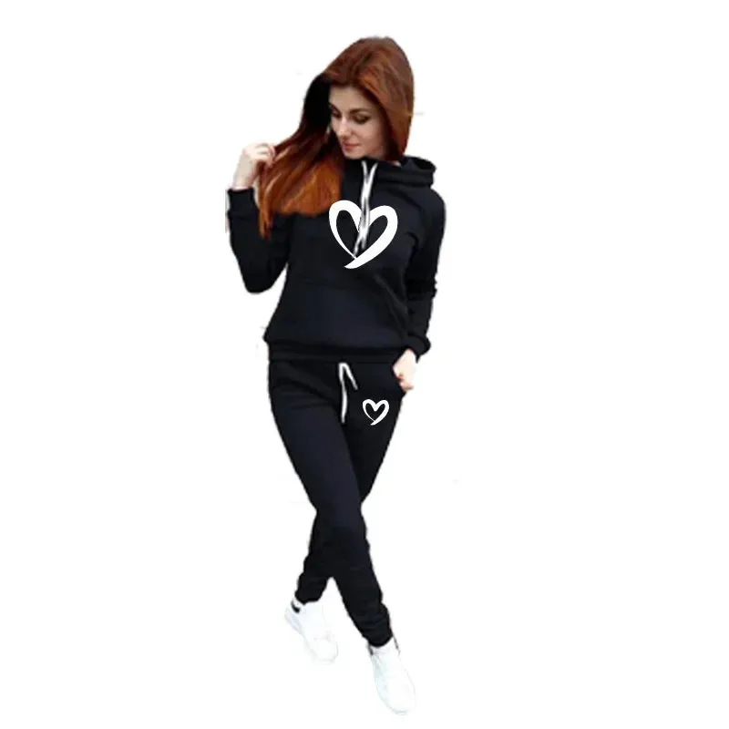Big Heart Print Drawstring Women's Hoodie Sweatshirt   Sweatpants Tracksuit to 4X Plus Size