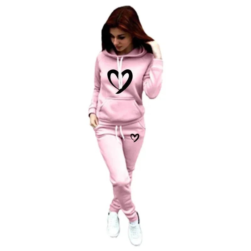 Big Heart Print Drawstring Women's Hoodie Sweatshirt   Sweatpants Tracksuit to 4X Plus Size