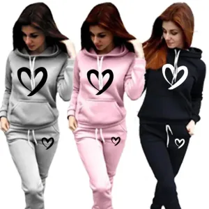 Big Heart Print Drawstring Women's Hoodie Sweatshirt   Sweatpants Tracksuit to 4X Plus Size