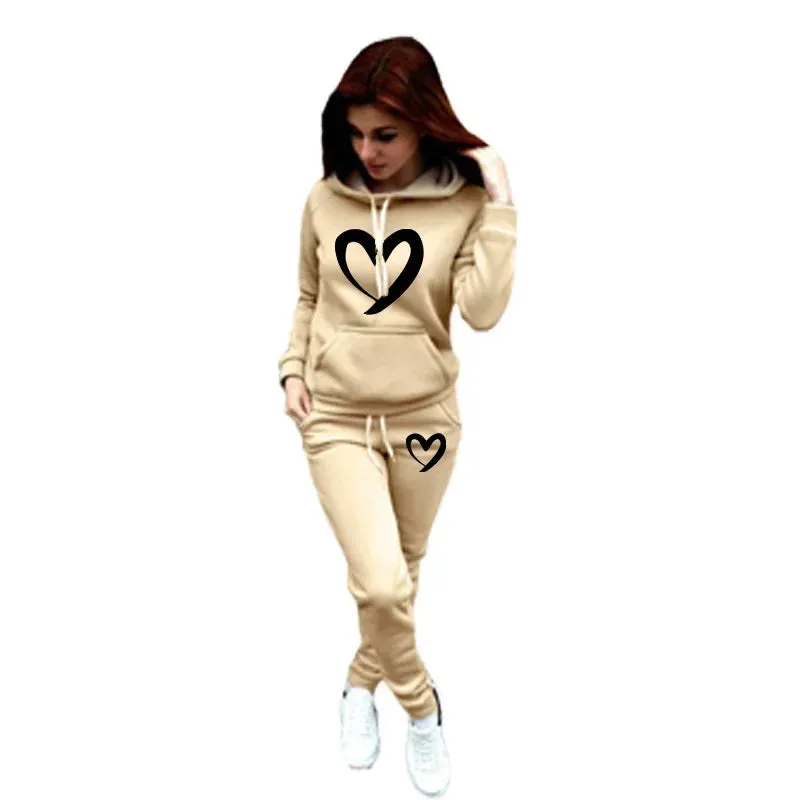 Big Heart Print Drawstring Women's Hoodie Sweatshirt   Sweatpants Tracksuit to 4X Plus Size