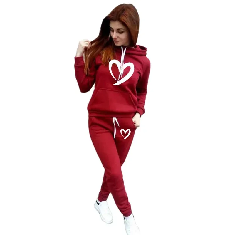 Big Heart Print Drawstring Women's Hoodie Sweatshirt   Sweatpants Tracksuit to 4X Plus Size
