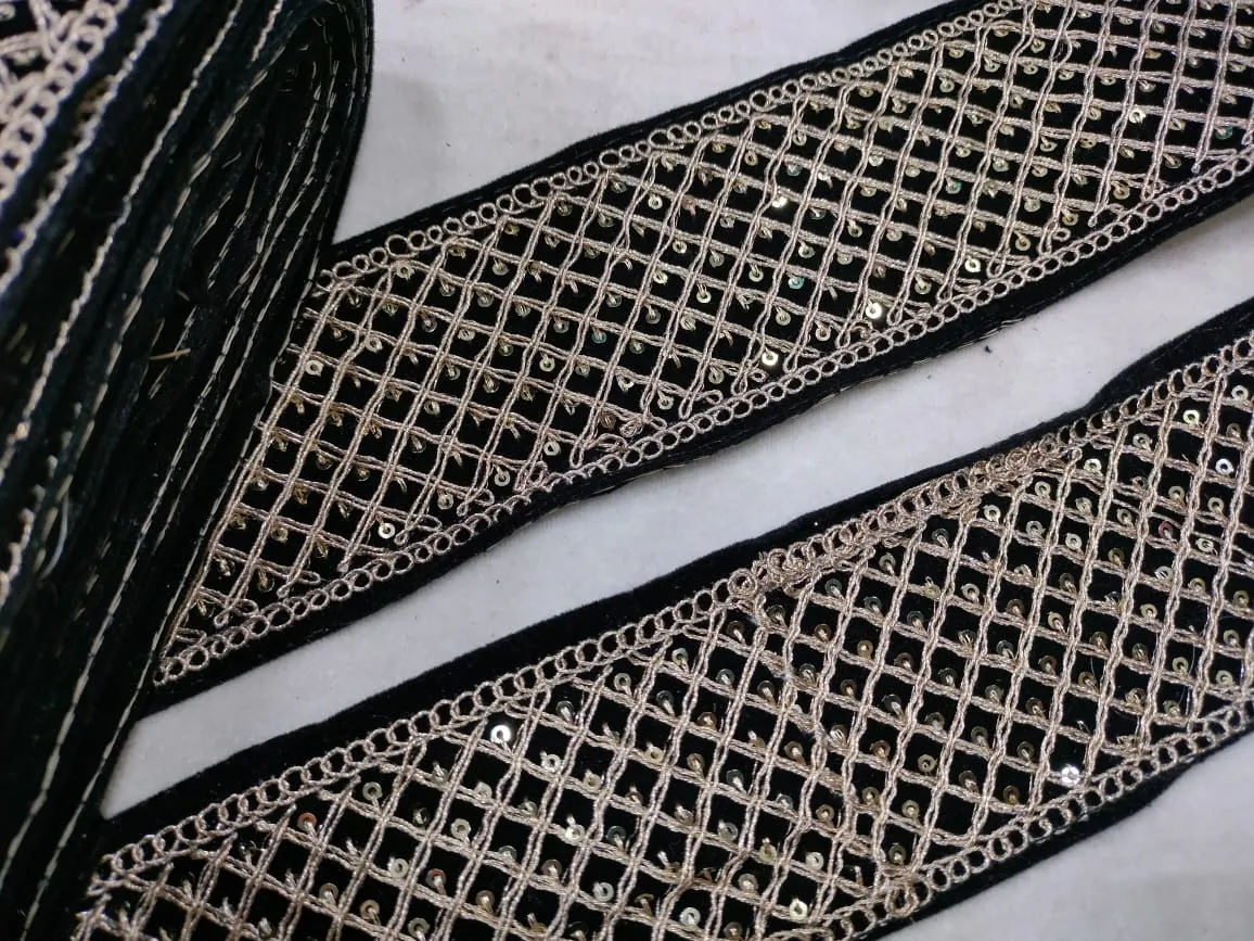 Black & Golden Embellished Zari Lace