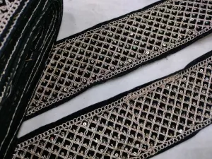 Black & Golden Embellished Zari Lace