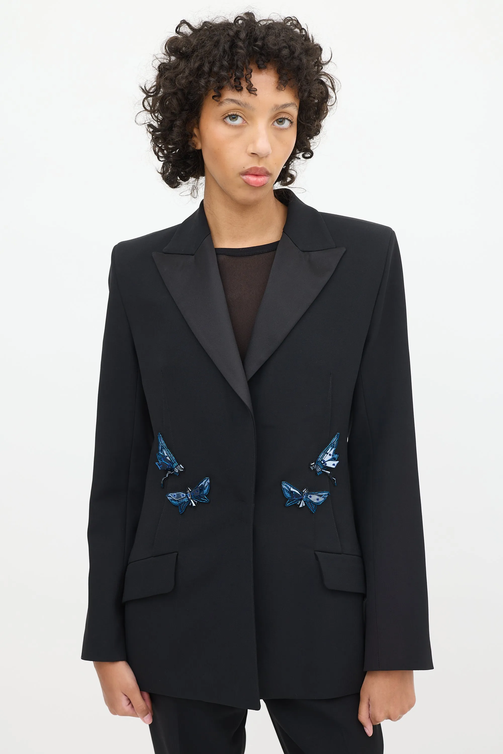 Black Satin Peak Lapel Embellished Suit