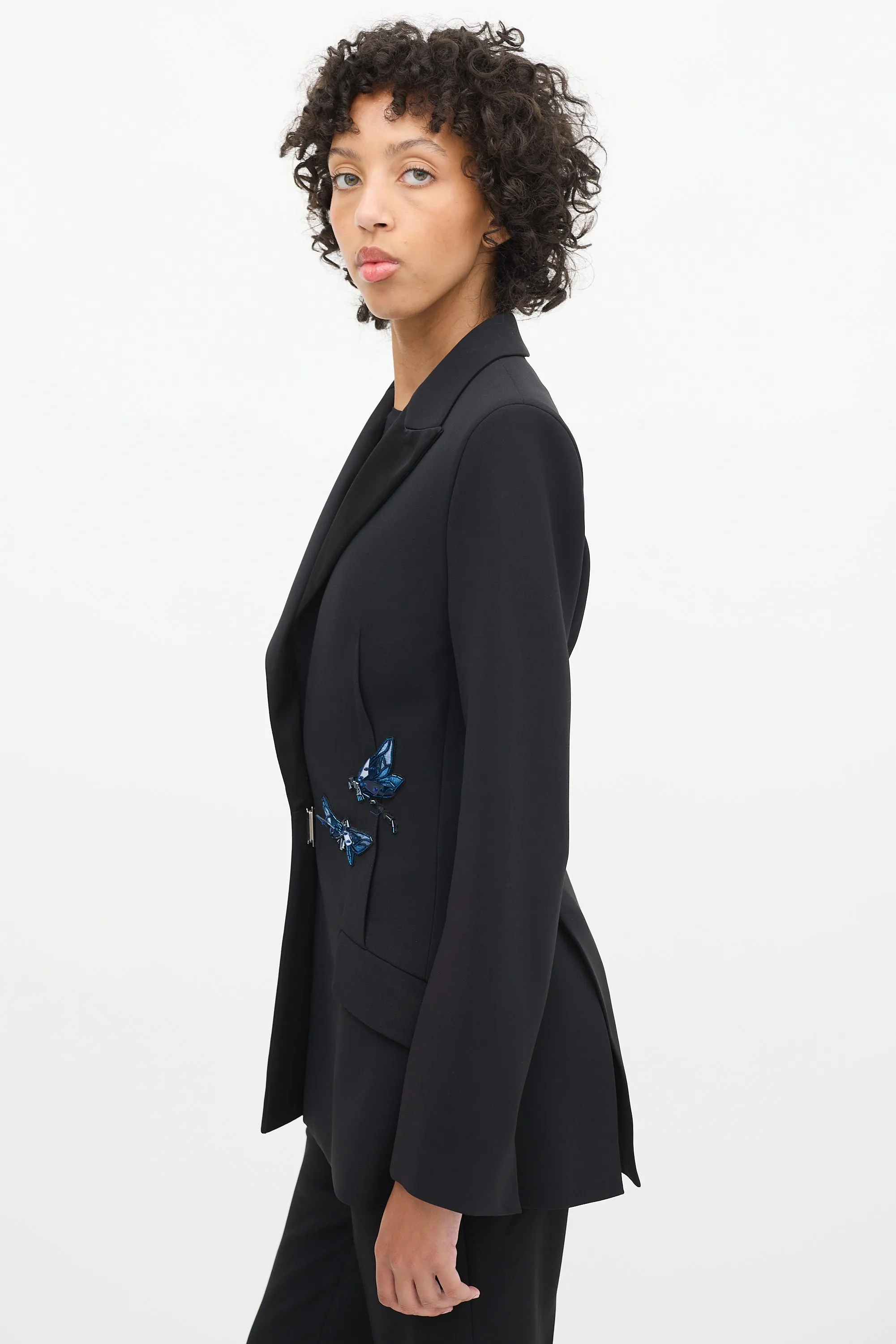 Black Satin Peak Lapel Embellished Suit