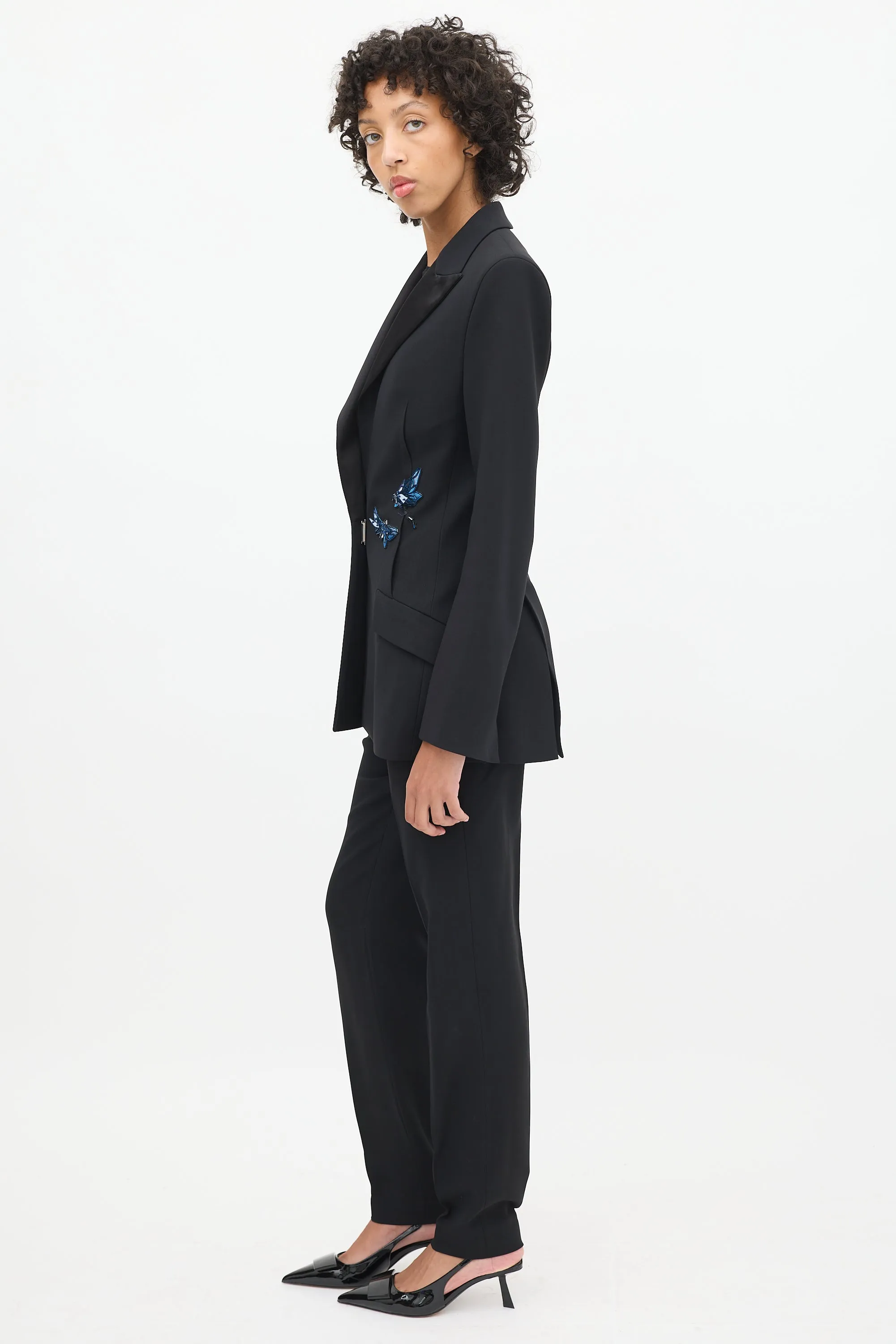Black Satin Peak Lapel Embellished Suit