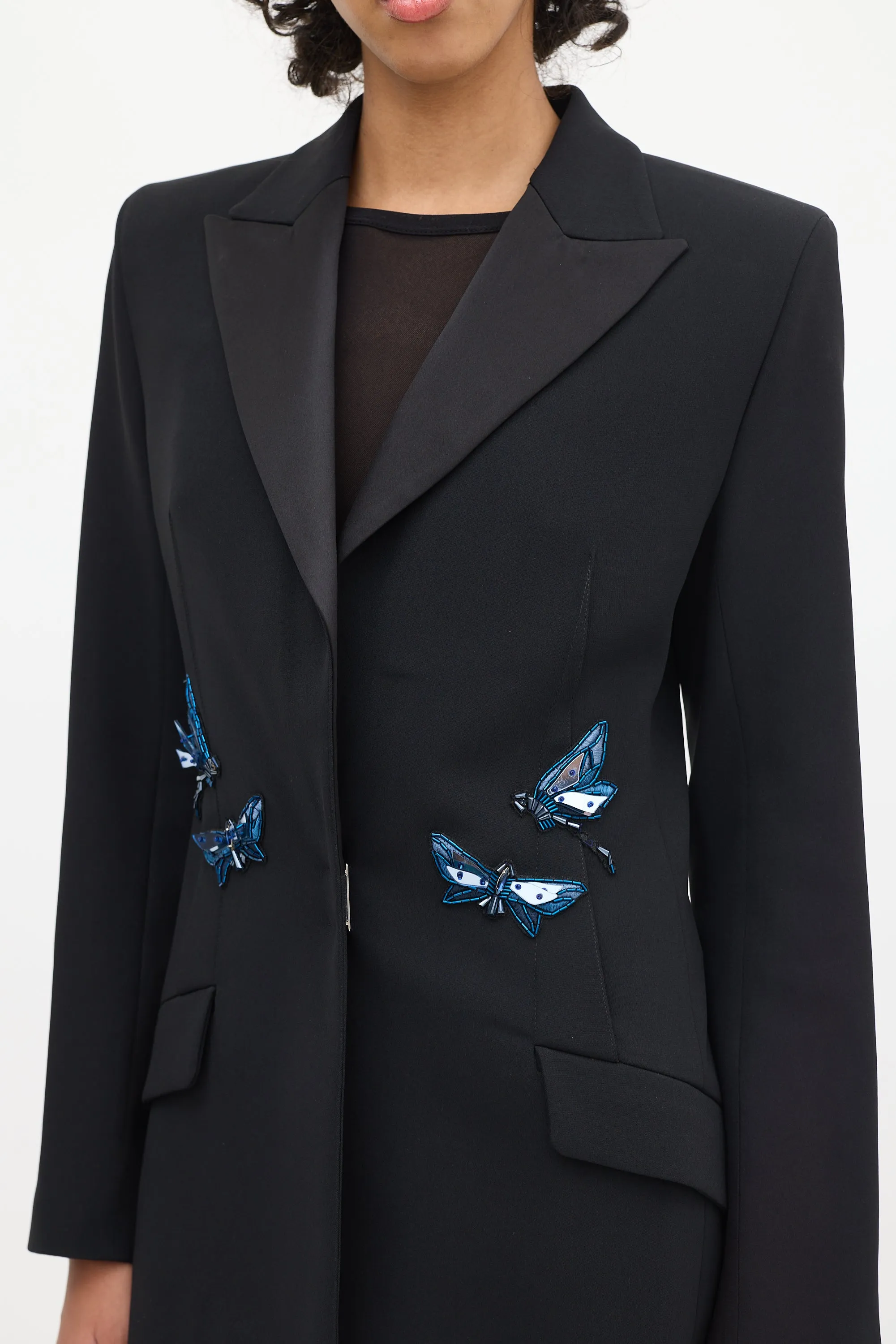 Black Satin Peak Lapel Embellished Suit