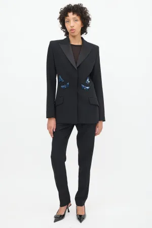 Black Satin Peak Lapel Embellished Suit