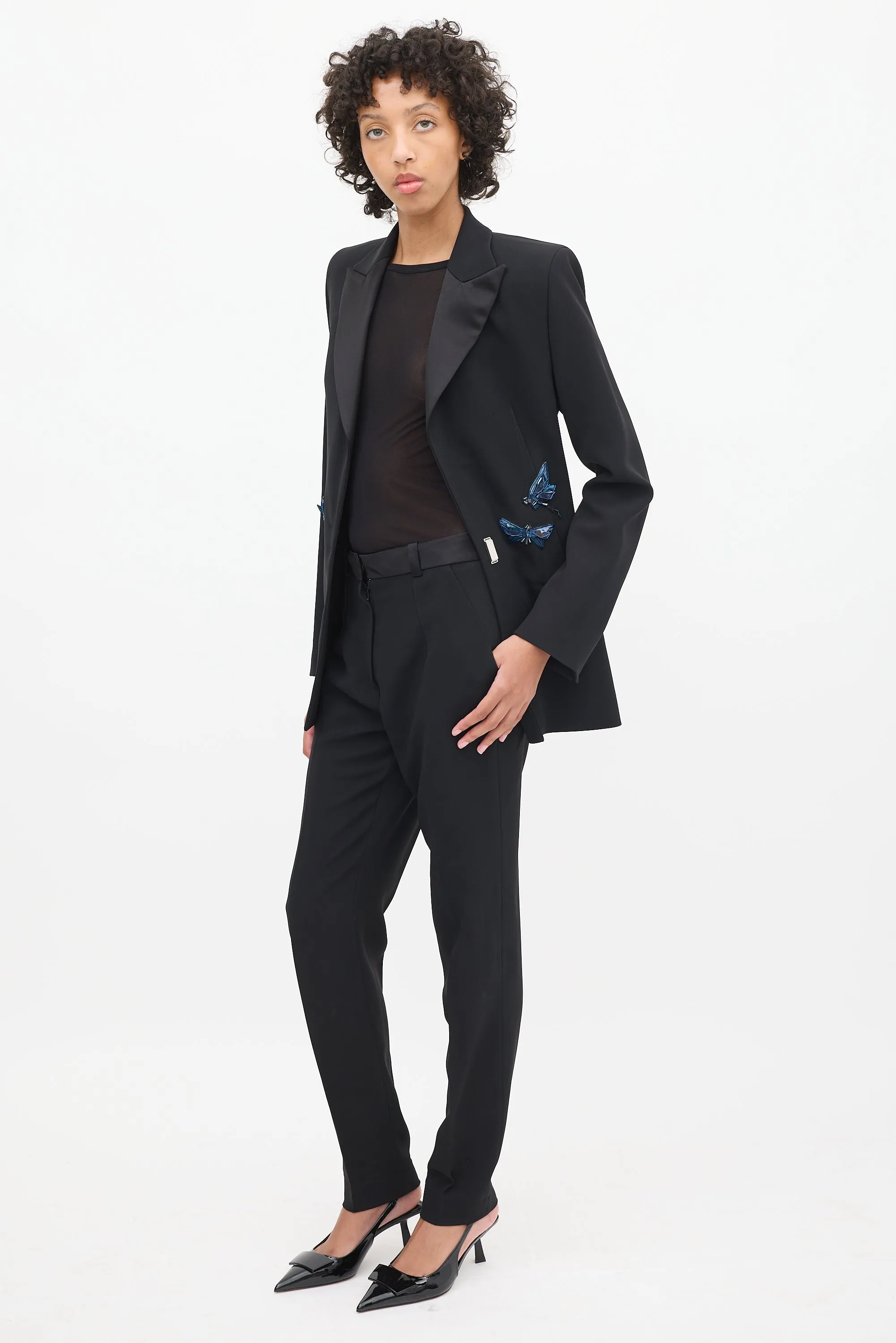 Black Satin Peak Lapel Embellished Suit