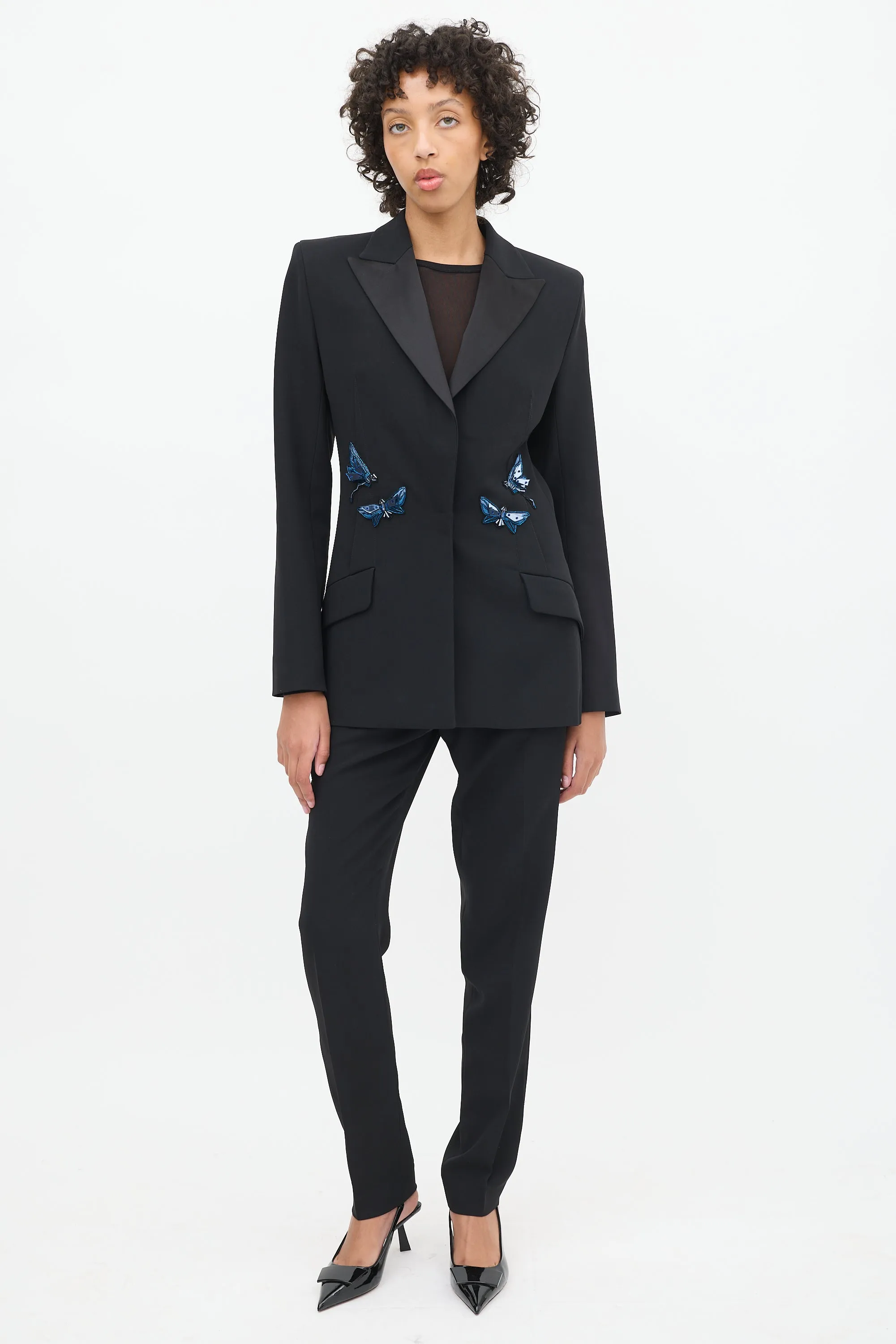 Black Satin Peak Lapel Embellished Suit
