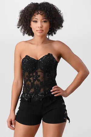 Black Sequins Mesh Corset