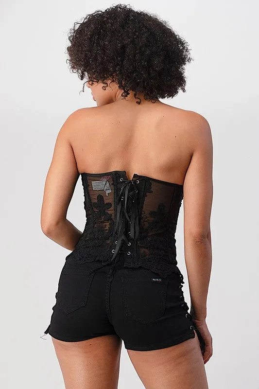 Black Sequins Mesh Corset