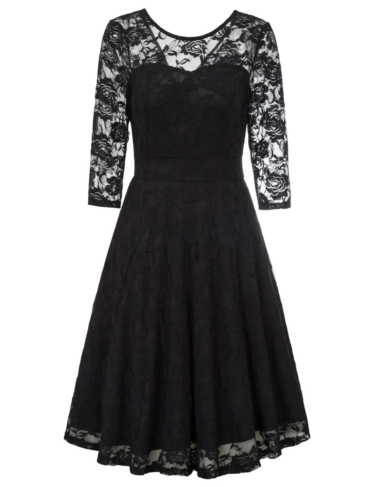 Blue Green Ladies Vintage Floral Cocktail Party Wedding Guest A Line Lace Dresses - JASAMBAC