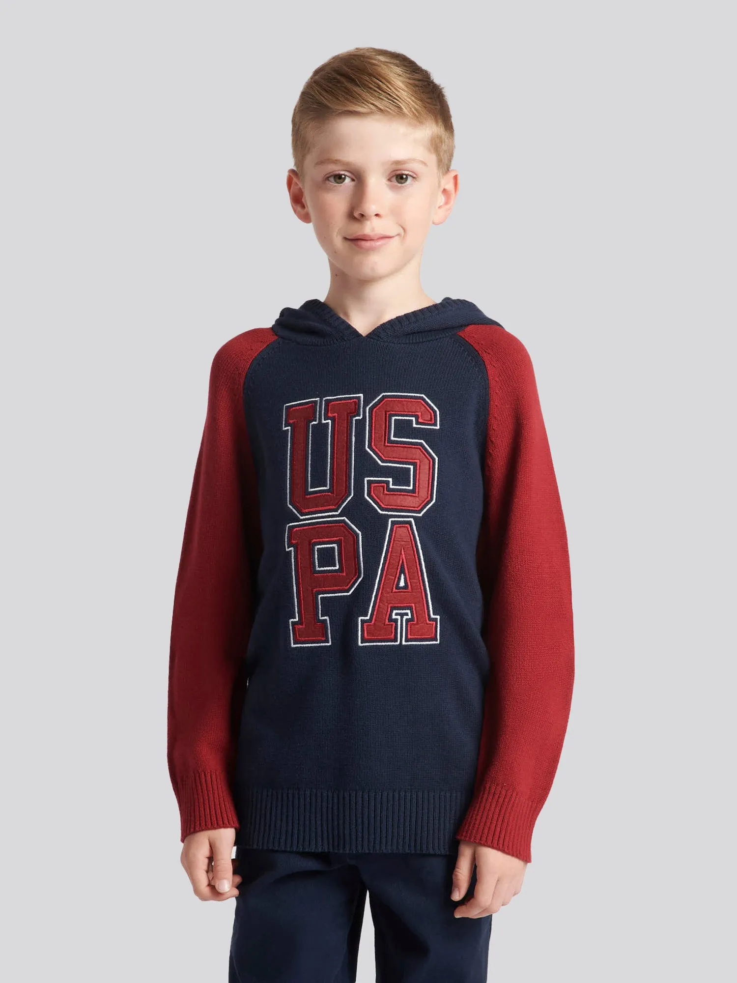 Boys Raglan Knitted Hoodie in Navy Blue