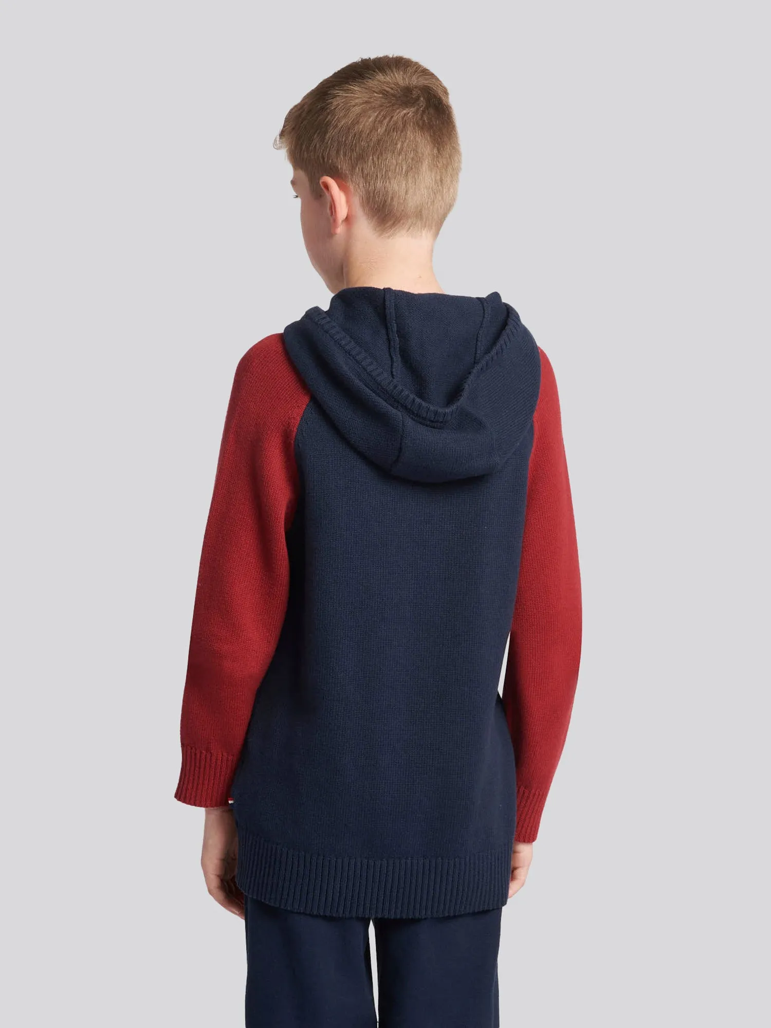 Boys Raglan Knitted Hoodie in Navy Blue