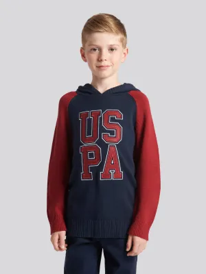 Boys Raglan Knitted Hoodie in Navy Blue