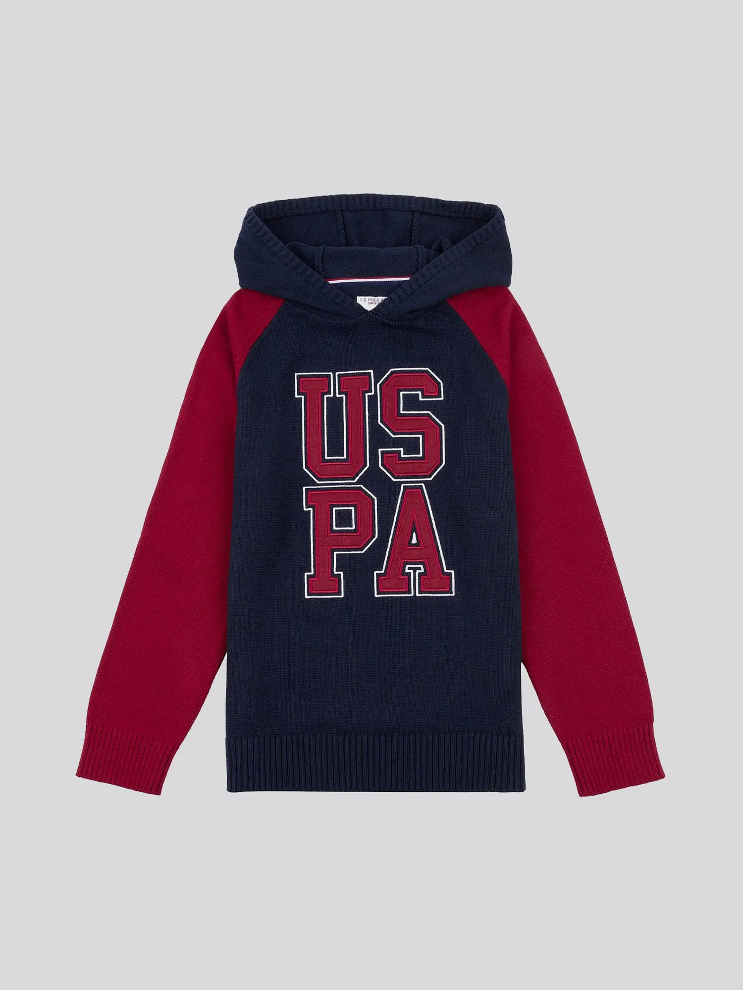Boys Raglan Knitted Hoodie in Navy Blue