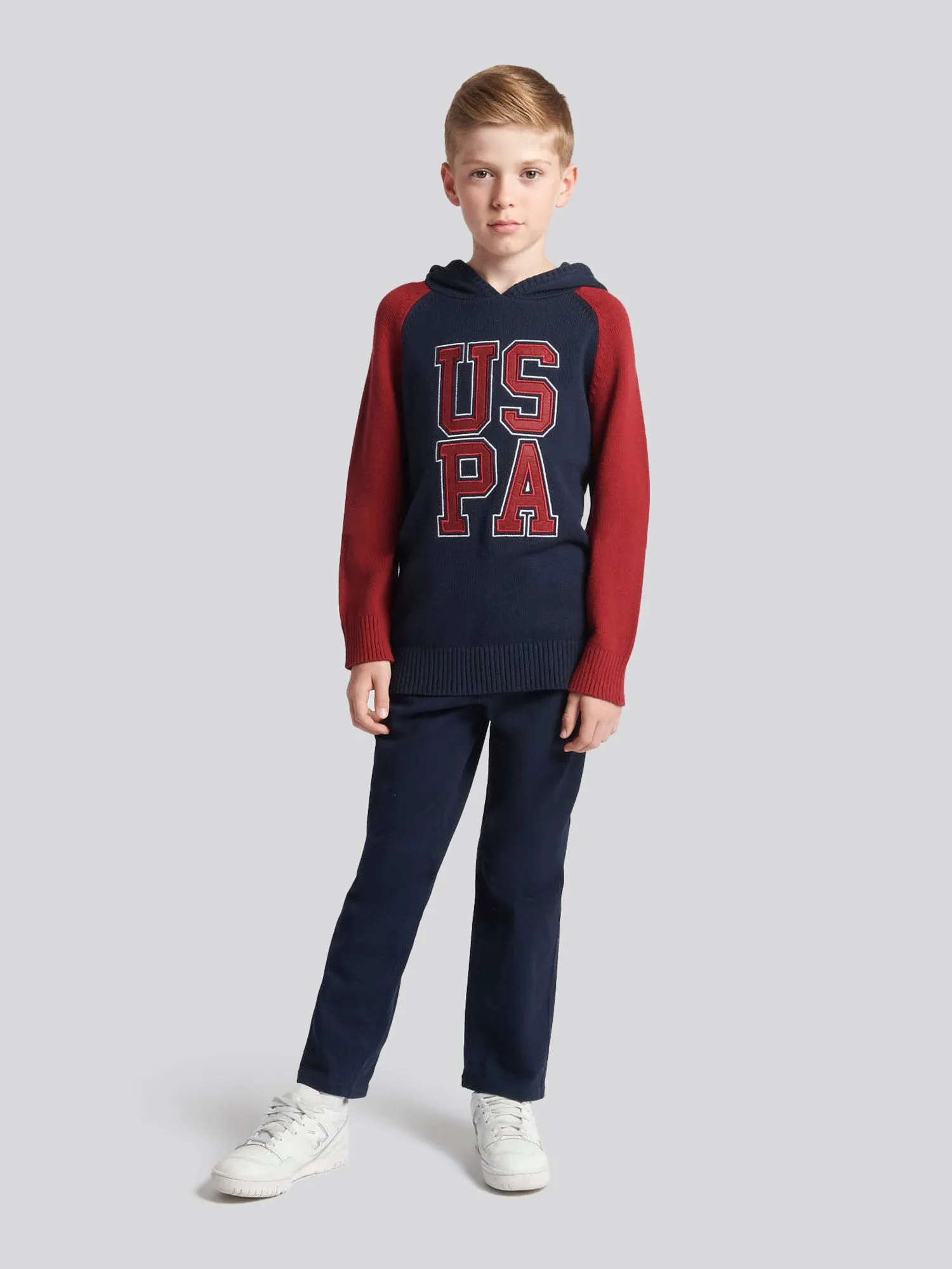 Boys Raglan Knitted Hoodie in Navy Blue