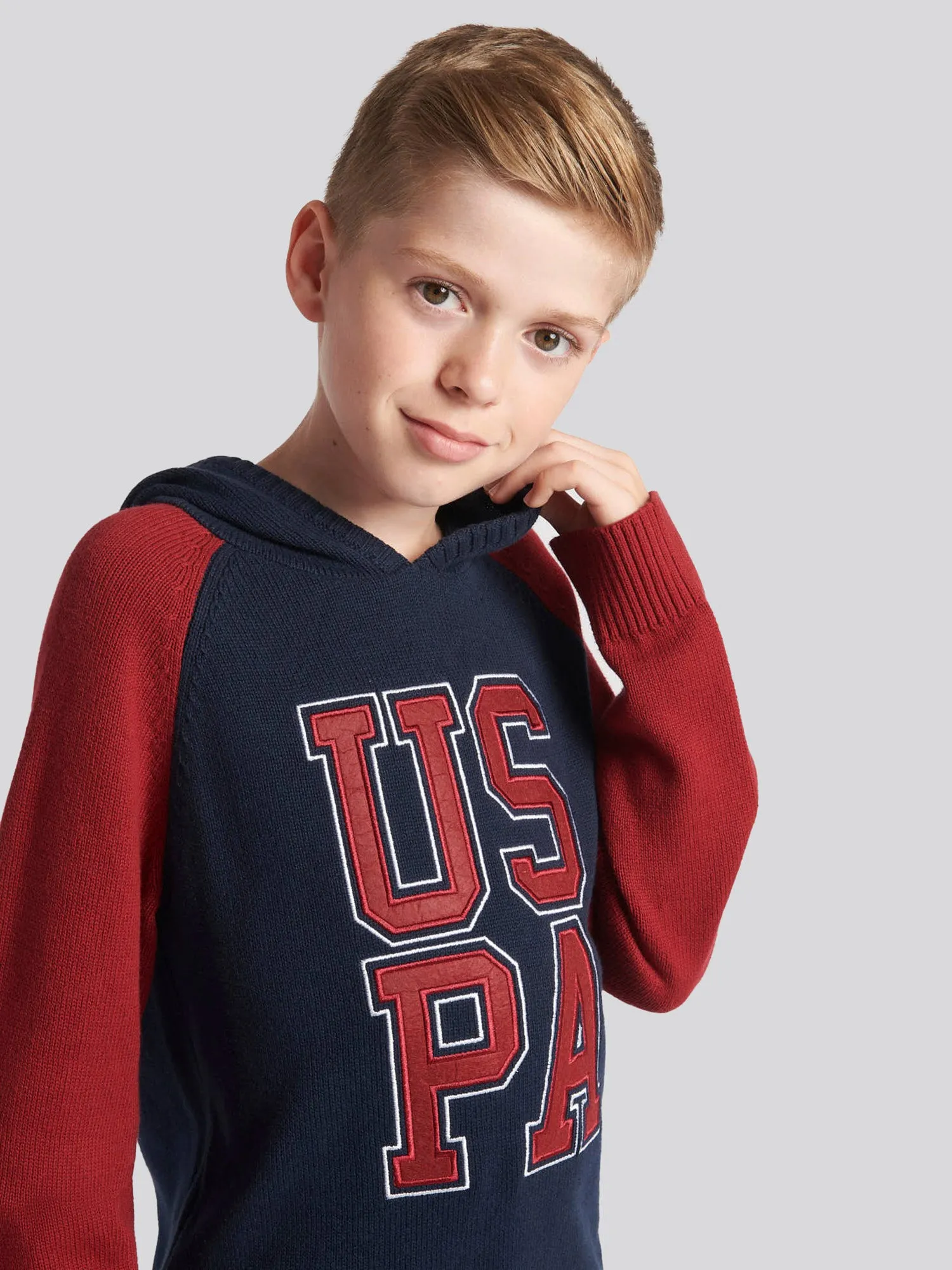 Boys Raglan Knitted Hoodie in Navy Blue
