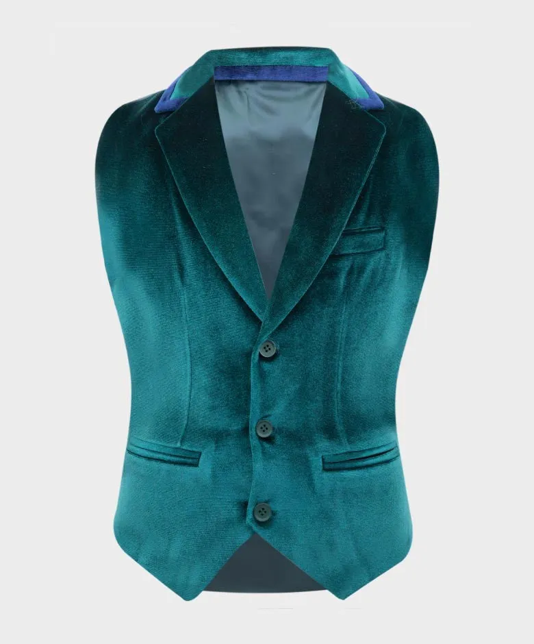 Boys Tailored Fit Velvet Blazer with Elbow Patches - Green