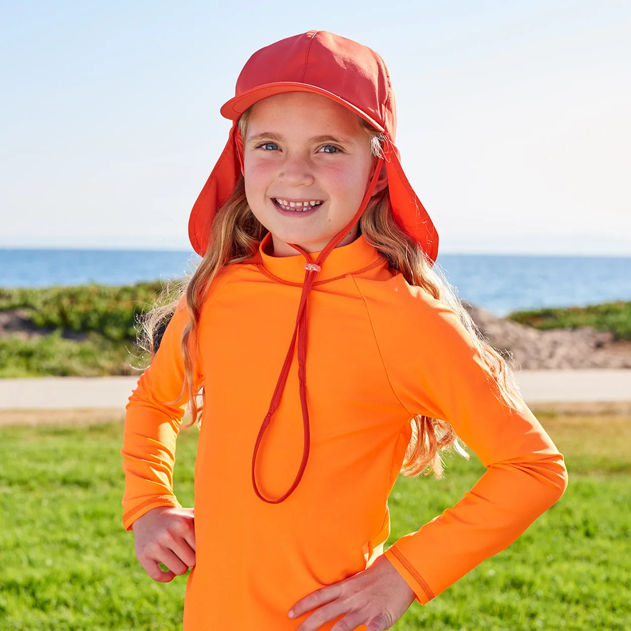 Bright Orange Kids Long Sleeve Rash Guard Top UPF 50 