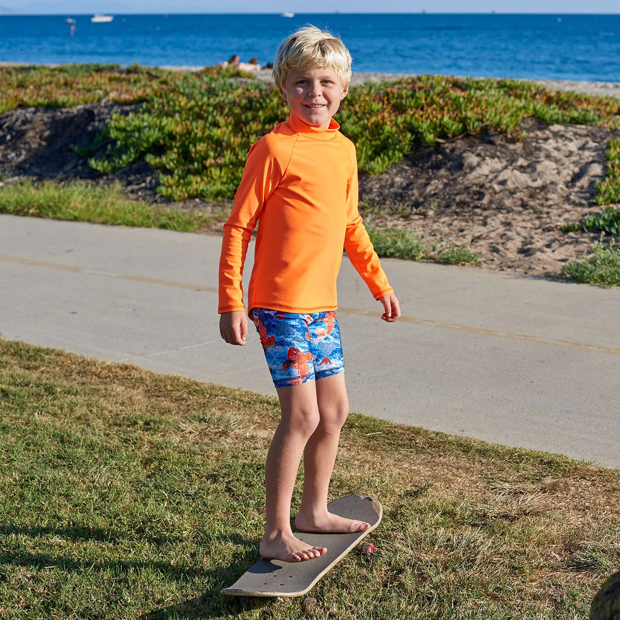 Bright Orange Kids Long Sleeve Rash Guard Top UPF 50 
