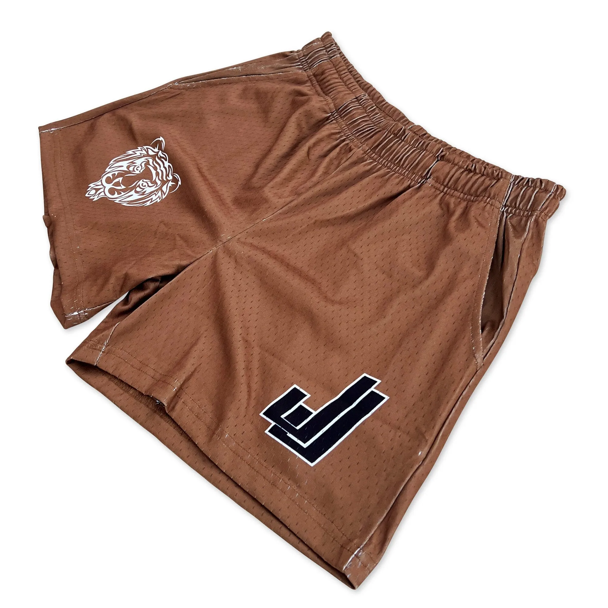 Brown - Premium Mesh JJ Shorts - 5 Inch Inseam - Vintage Gym Basketball Fit
