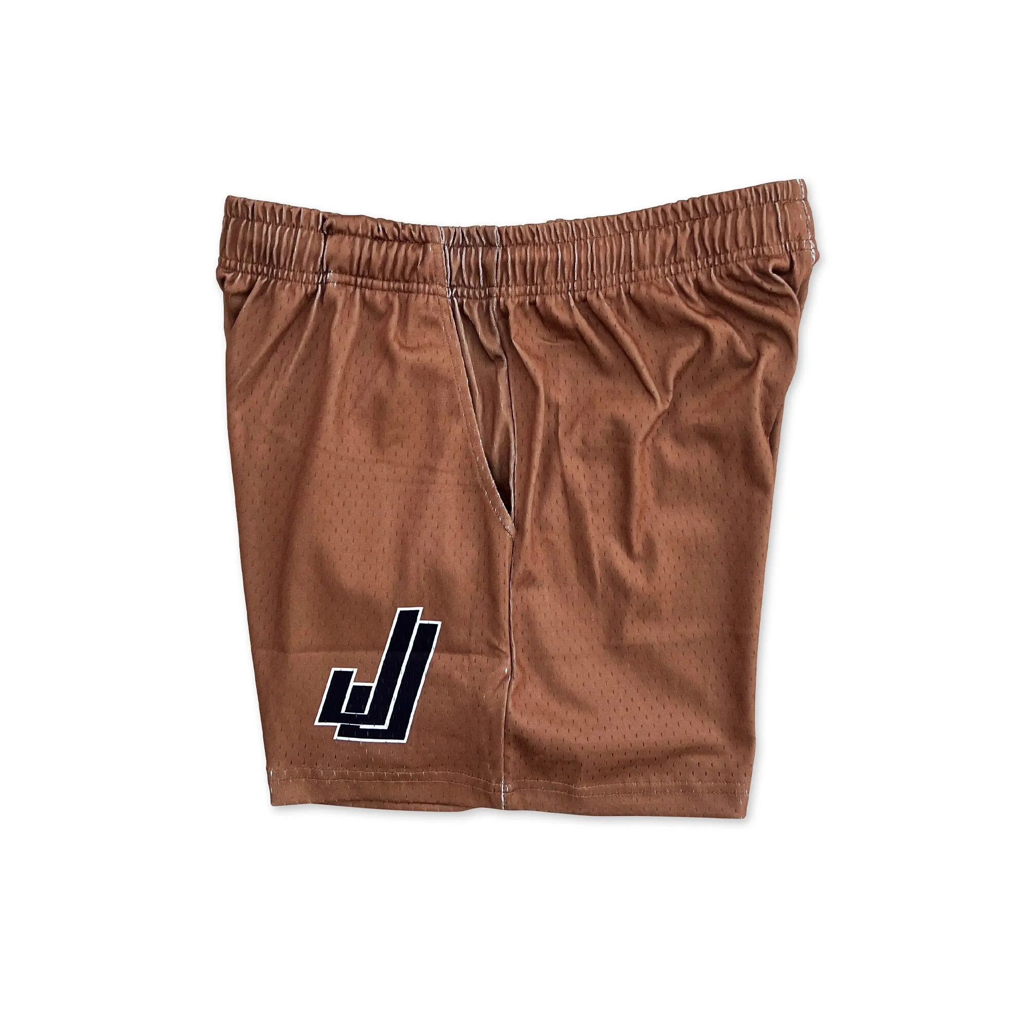 Brown - Premium Mesh JJ Shorts - 5 Inch Inseam - Vintage Gym Basketball Fit